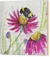 Bumble Bee In The Coneflowers Wood Print