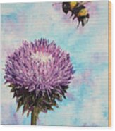 Bumblebee Thistle Wood Print