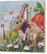 Bunny In The Garden Wood Print