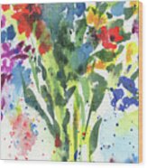 Burst Of Color Abstract Flowers Multicolor Watercolor Splash I Wood Print