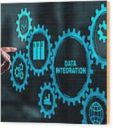 Business Technology Data Integration Concept On Abstract Background Wood Print