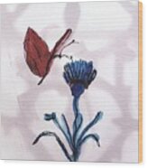 Butterfly And Blue Flower Wood Print