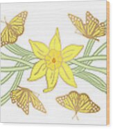 Butterfly And Daffodil Horizontal Panel - Art By Jen Montgomery Wood Print