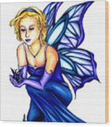 Butterfly With Blond Fairy Drawing Wood Print