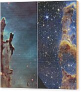Pillars Of Creation, Jwst And Hubble Images Wood Print