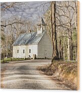 Cades Cove Church In Winter Wood Print