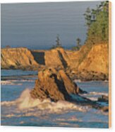 Cape Arago Lighthouse At Sunset Oregon Wood Print