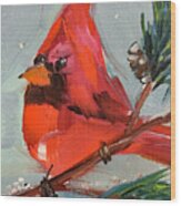 Cardinal In A Fir Tree Wood Print