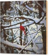 Cardinal In The Snowy Trees Wood Print