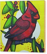 Cardinal With Berries Wood Print