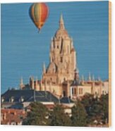 Cathedral Of Segovia Balloon Wood Print