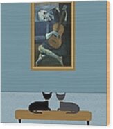 Cats Admire Picasso Old Guitarist Wood Print