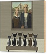 Cats Contemplate American Gothic Wood Print