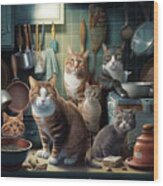 Cats In The Kitchen 01 Wood Print