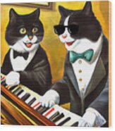 Cats Playing The Piano Wood Print