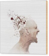 Caucasian Man With Exploding Head Wood Print
