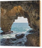 Cave On The Mediterranean Coast, Cova Del Arcs Wood Print