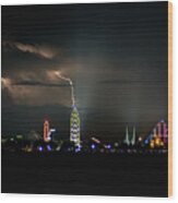 Cedar Point Amusement Park Lightning Storm 5th Variation Wood Print