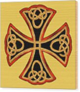 Celtic Cross In Yellow Wood Print