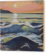 Chanteiro Beach Sunset Galicia Spain Wood Print