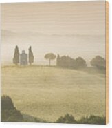 Chapel In Fog Wood Print