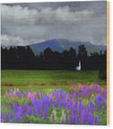 Chapel In The Lupine Mindscape Wood Print