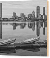 Charles River Beautiful Spring Day And Reflection Boston Massachusetts Black And White Wood Print