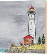 Brave Red Top Maine Lighthouse Wood Print