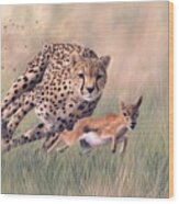 Cheetah And Gazelle Painting Wood Print