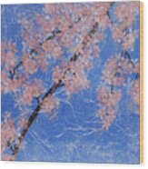 Cherry Blossoms Abstract Painting Pink And Blue Wood Print