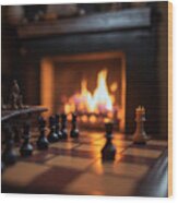 Chess By The Fire Wood Print