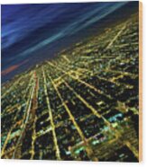 Chicago City Lights Sunset Aerial Wood Print