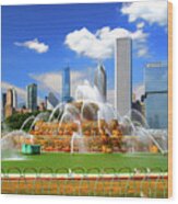 Chicago Skyline Grant Park Buckingham Fountain Wood Print