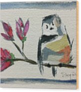 Chickadee With Magnolia Blossoms Wood Print