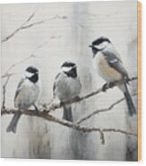 Chickadees Perched In A Symphony Of Neutrals Wood Print