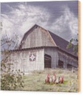 Chickens At The Farmhouse Barn Wood Print