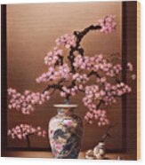 Chinese Vase With Magnolia Flowers Wood Print