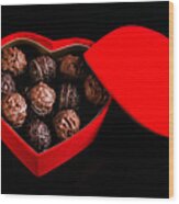 Chocolates In Heart Shaped Box Wood Print