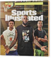 Los Angeles Lakers Lebron James,, Sierra Canyon School Bronny James And Bryce James Cover Wood Print