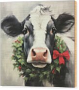 Christmas Cow Camille Wood Print