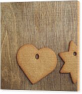 Christmas Gingerbread Cookie Over Wooden Table Wood Print
