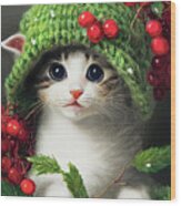 Christmas Kitten Wood Print