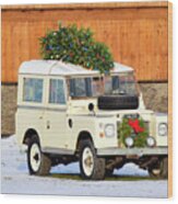 Christmas Land Rover Wood Print