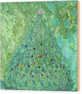 Christmas Tree With Green Background Wood Print