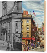 City - Fall River, Ma - The City Hall On Main Street 1913 - Side By Side Wood Print