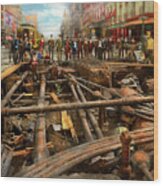 City - Ny - Pipe Maze 1891 Wood Print