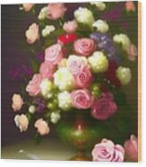 Classic Roses In Vase Wood Print