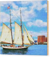 Classic Tall Ship In Boston Harbor Wood Print