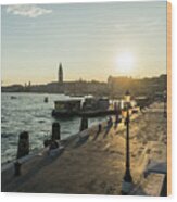 Classic Venetian - Splendid Sunset On The Waterfront Promenade Riva Degli Schiavoni Wood Print