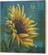 Cleared For Landing - Sunflower Painting Wood Print